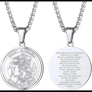 St Michael The Archangel Necklace Pendant & Chain Religious Jewelry, 22inches